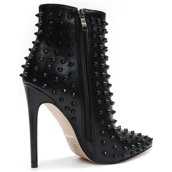 Women's Black Rhinestone Ankle Boots with Rivets Pointed Toe Stilettos Heel - Picture 2 of 7